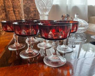 Set of 6 Cristal D'Arques Ruby Red Cut to Clear Coupe Glasses