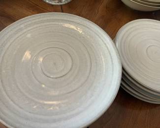 Pottery Dinner Plates and Salad Plates with Swirl Pattern