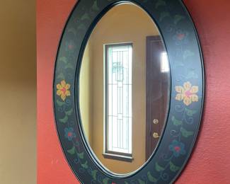 Dutch Folk Art Black/Floral Oval Wall Mirror