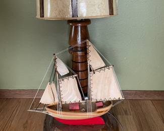 Wooden Table Lamp with Sailboat Base
