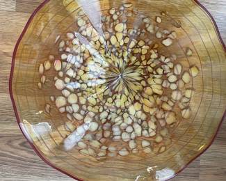 Blown Glass White Speckled Amber Bowl