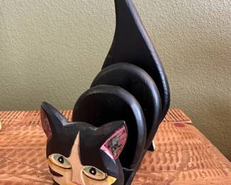 Folk Art Wooden Cat Napkin Holder