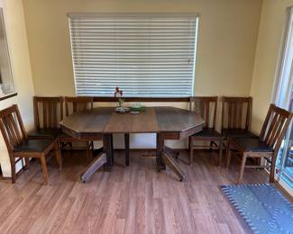 Solid Wood Octagon Dining Table with 6 Dining Chairs