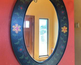 Dutch Folk Art Black/Floral Oval Wall Mirror