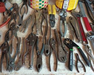 Assortment of Hand Tools - Pipe Wrenches, Pliers, Wrenches, Tin Snips, Wire Cutters
