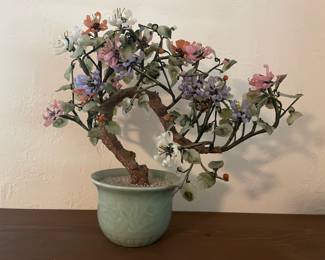 Japanese Jade Glass Flowering Bonsai Tree 