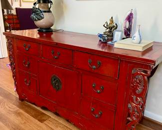 Heavily carved Antique Chinese Red Dresser