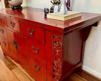 Heavily carved Antique Chinese Red Dresser