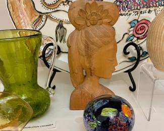 Decorative vase, Mid-century carved modernist female figure, beautiful paperweights