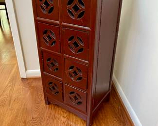 Red Chinese Cabinet with drawers, vintage 