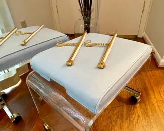 Lucite Mid-20th Century Waterfall bench, there are two of these benches upholstery is in excellent condition