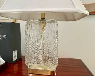 Vintage Ice Glass Table Lamp, one of a pair.  One lamp has been professionally repaired