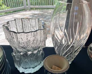 Crystal vases Waterford Marquis and on left Littala Finland Tapio Wirkkala 