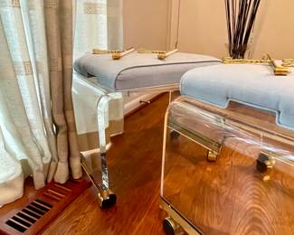 Lucite Mid-20th Century Waterfall bench, there are two of these benches upholstery is in excellent condition