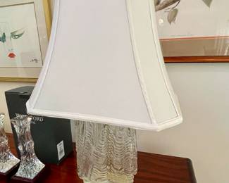 Vintage Ice Glass Table Lamp, one of a pair.  One lamp has been professionally repaired