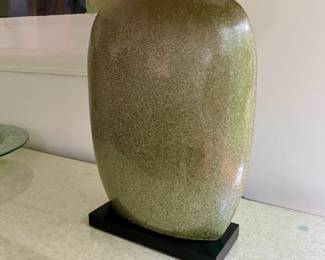 Beautiful pair of green ceramic lamps and Vintage blond finish sideboard