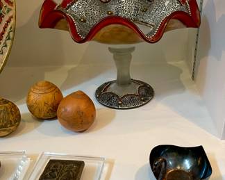 Satin glass ruby flash fluted compote 