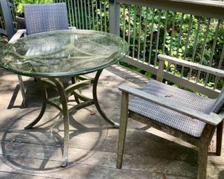 Frontgate 2 chairs and glass top table