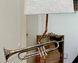Artisan made, trumpet lamp, copper and stone base