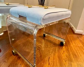 Lucite Mid-20th Century Waterfall bench, there are two of these benches upholstery is in excellent condition