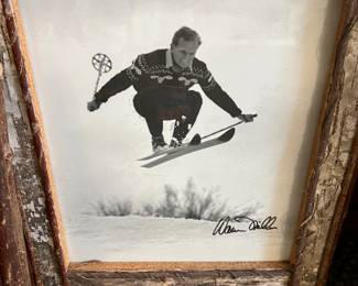 Vintage Warren Miller autographed skiing photograph