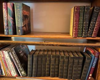 Vintage books (many Mark Twain); Harry Potter books.