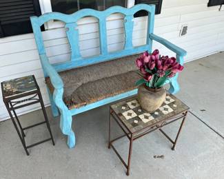 Patio bench and two accent/end tables.