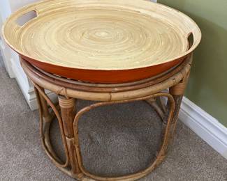 Rattan side/accent table with tray.