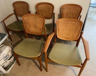 Five mid-century/Danish modern chairs by John Stuart (Grand Rapids/New York). See following photo for a look at the marks.