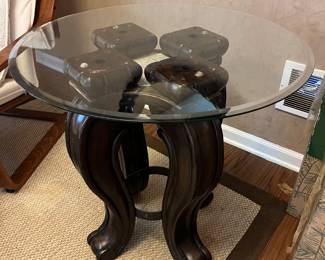 Side/accent table with wood base and beveled glass top.