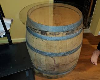 Wine barrel bar table