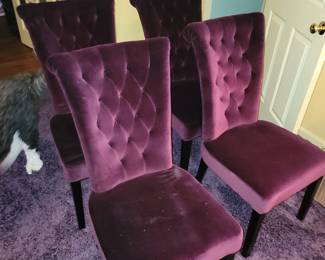 Purple velvet game table tufted chairs