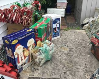 Outside Christmas decorations & inside mr. & mrs. claus