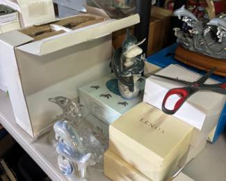 Large collection of Lenox dolphin figurines, bowl & other dolphin items of different brands 