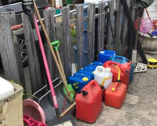Gardening items, gasoline cans, pool items 