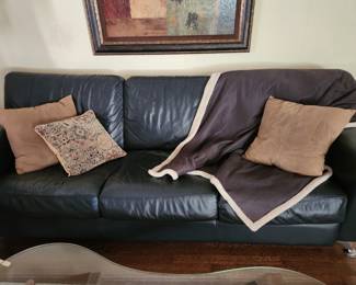 Navy Blue Leather Sofa