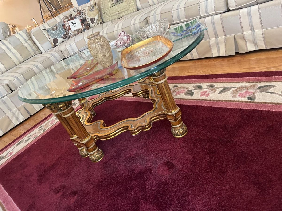 Regency glass top and gold leg coffee table
