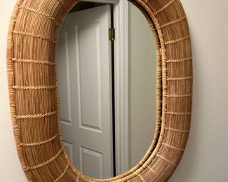 Wicker rattan oval mirror