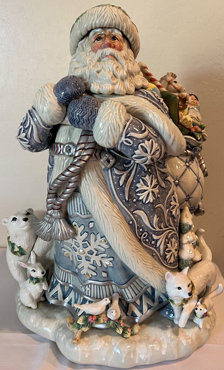 Fitz & Floyd Crystal White Santa Cookie Jar