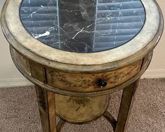 Hand Painted Marble Top Table w Drawer