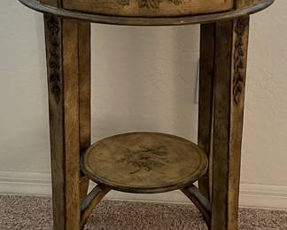 Hand Painted Marble Top Table w Drawer