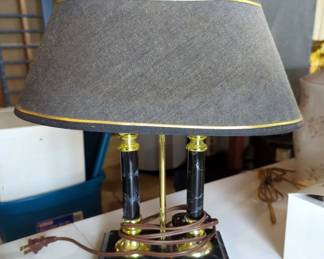 Underwriter Labrotories Candelabra Style Lamp With 2 Bulbs And Swag Pendant Light With Pleated Shade. Both Power On