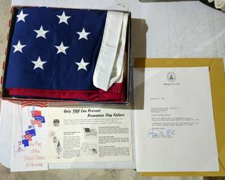 Detra Flag Products 50 Star American Flag, With Certification Of Flag Being Flown Over The United States Capitol On December 20, 1976, Includes Original Box And Paperwork
