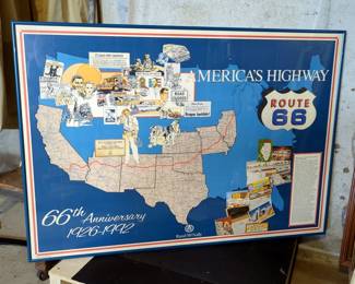Vintage America's Highway 66Th Anniversary Route 66 Framed Print, Including Additional Frame, 27" x 37"