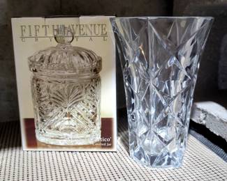 Fifth Avenue Crystal "Portico" 7.5" Covered Jar, 8" Crystal Jar And Vase