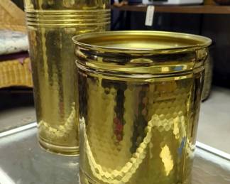 Bristol Brass & Copper Inc. Solid Brass Hammered Planters/Bins, 12" x 10" And 17" x 8.5", Qty 2