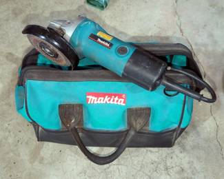 Makita 4.5" Angle Grinder, Model 9527NB, Tool Bag And Blades