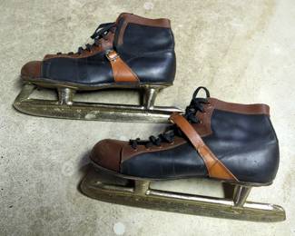 Vintage Union Hardware Company Leather Mens Ice Skates, 12" From Toe To Heel