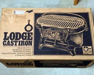 Lodge Cast Iron Hibachi-Style Charcoal Burning Sportsman's Grill, New In Box