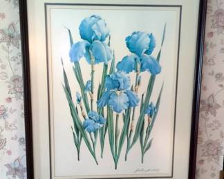 Barbara Burnett "Early Blue Iris" Signed And Numbered Print, Matted And Framed Under Glass, 35" x 28", # 47 Of 225
